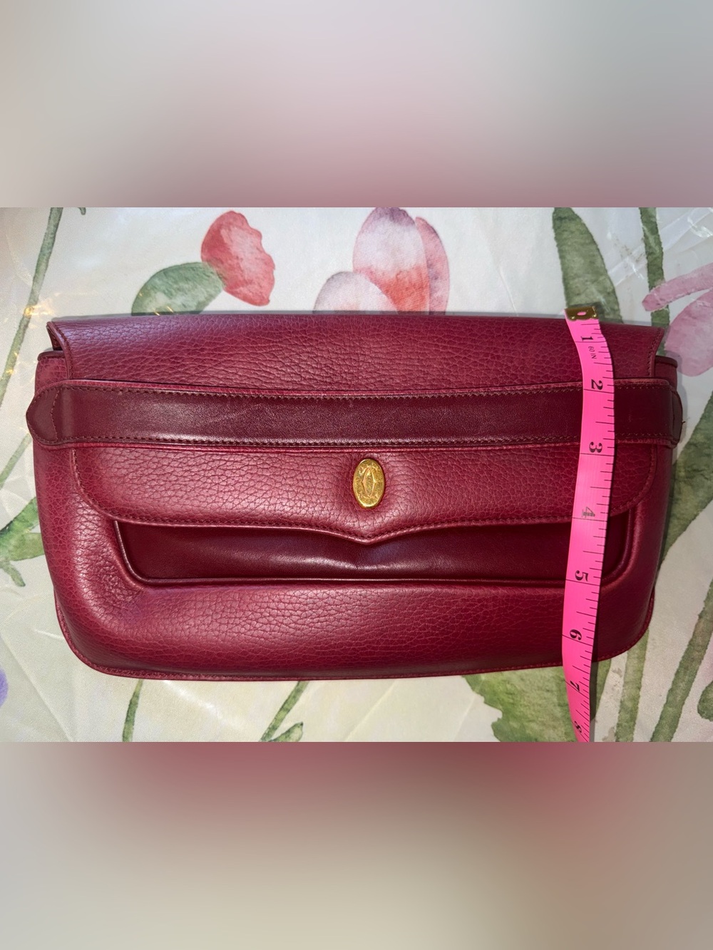 Cartier Maroon Leather Clutch with Gold Logo Oval - Picture 14 of 16